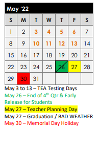 District School Academic Calendar for Maude Laird Middle for May 2022