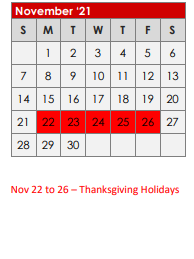 District School Academic Calendar for Maude Laird Middle for November 2021