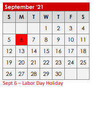 District School Academic Calendar for Elder Coop Alter School for September 2021