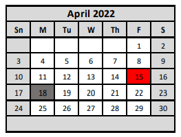 District School Academic Calendar for Career And Technology Education (c for April 2022