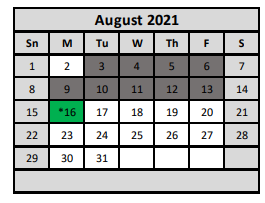 District School Academic Calendar for Metroplex School for August 2021
