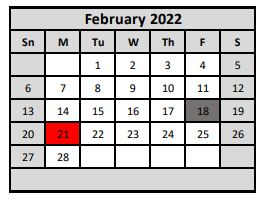 District School Academic Calendar for Ellison High School for February 2022