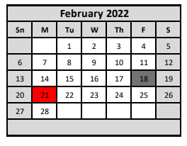 District School Academic Calendar for Pathways Learning Center for February 2022
