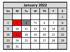 District School Academic Calendar for Bell County Juvenile Detention Cen for January 2022