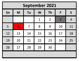 District School Academic Calendar for Ira Cross Jr Elementary for September 2021