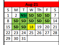 District School Academic Calendar for Kirbyville Elementary for August 2021