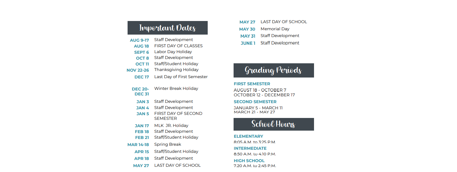 District School Academic Calendar Key for Doerre Intermediate