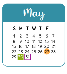 District School Academic Calendar for Wunderlich Intermediate for May 2022