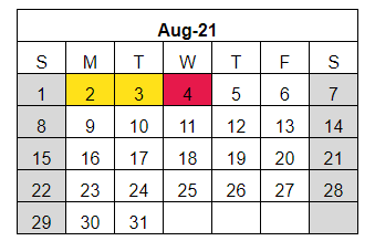 District School Academic Calendar for Kountze El for August 2021