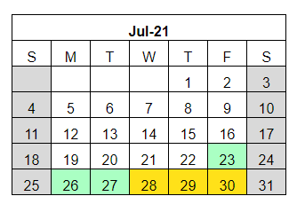 District School Academic Calendar for Kountze El for July 2021