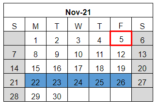 District School Academic Calendar for Kountze El for November 2021