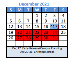 District School Academic Calendar for Krum Middle for December 2021