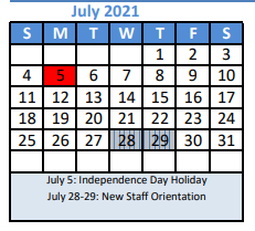 District School Academic Calendar for Krum High School for July 2021