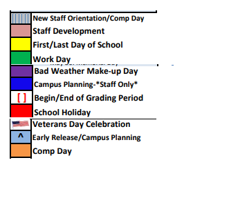 District School Academic Calendar Legend for Dyer Elementary