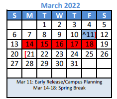 District School Academic Calendar for Denton Co J J A E P for March 2022