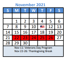 District School Academic Calendar for Dyer Elementary for November 2021