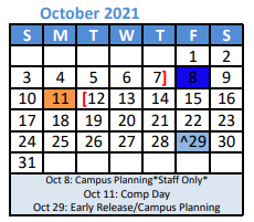 District School Academic Calendar for Krum High School for October 2021