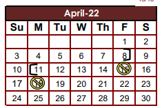 District School Academic Calendar for Cameron County Jjaep for April 2022