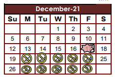 District School Academic Calendar for W B Green Junior High School for December 2021