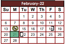 District School Academic Calendar for Sam Houston Elementary for February 2022