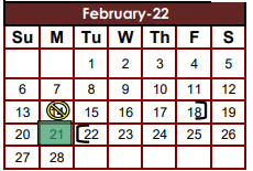 District School Academic Calendar for C E Vail Elementary for February 2022