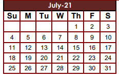 District School Academic Calendar for La Feria High School for July 2021