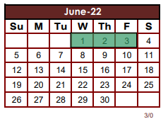 District School Academic Calendar for Sam Houston Elementary for June 2022