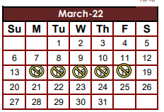 District School Academic Calendar for W B Green Junior High School for March 2022