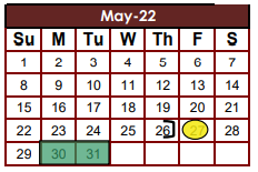 District School Academic Calendar for W B Green Junior High School for May 2022