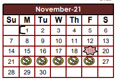 District School Academic Calendar for Sam Houston Elementary for November 2021