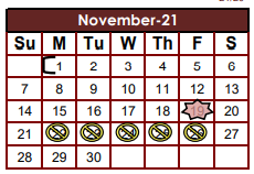 District School Academic Calendar for David G Sanchez Elementary Constru for November 2021