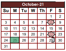 District School Academic Calendar for Cameron County Jjaep for October 2021