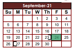 District School Academic Calendar for Sam Houston Elementary for September 2021