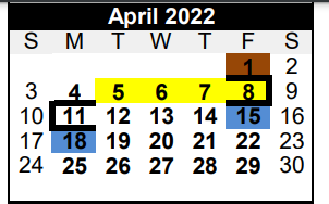 District School Academic Calendar for La Grange H S for April 2022