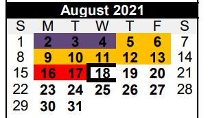 District School Academic Calendar for La Grange Int for August 2021