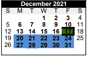 District School Academic Calendar for La Grange H S for December 2021
