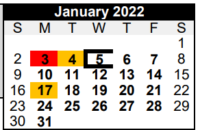 District School Academic Calendar for La Grange H S for January 2022