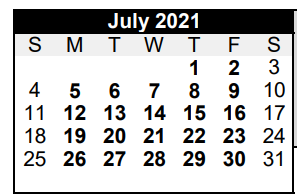District School Academic Calendar for La Grange Middle for July 2021