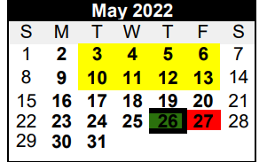 District School Academic Calendar for La Grange H S for May 2022