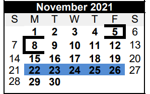 District School Academic Calendar for La Grange H S for November 2021