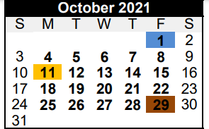 District School Academic Calendar for La Grange H S for October 2021