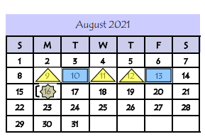 District School Academic Calendar for Benavides Elementary for August 2021