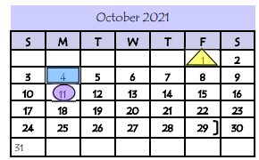 District School Academic Calendar for Elodia R Chapa Elementary for October 2021