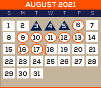 District School Academic Calendar for Westlawn Elementary for August 2021