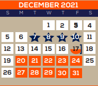 District School Academic Calendar for Galveston Co J J A E P for December 2021