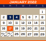 District School Academic Calendar for Galveston Co J J A E P for January 2022