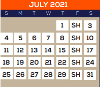 District School Academic Calendar for Galveston Co J J A E P for July 2021