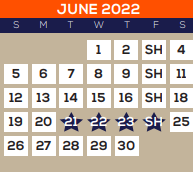 District School Academic Calendar for Galveston Co J J A E P for June 2022