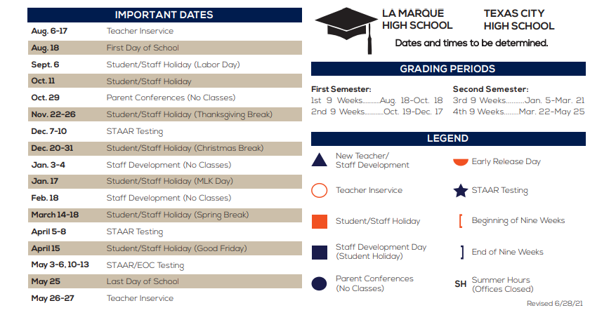 District School Academic Calendar Key for Galveston Co J J A E P