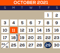 District School Academic Calendar for Galveston Co J J A E P for October 2021